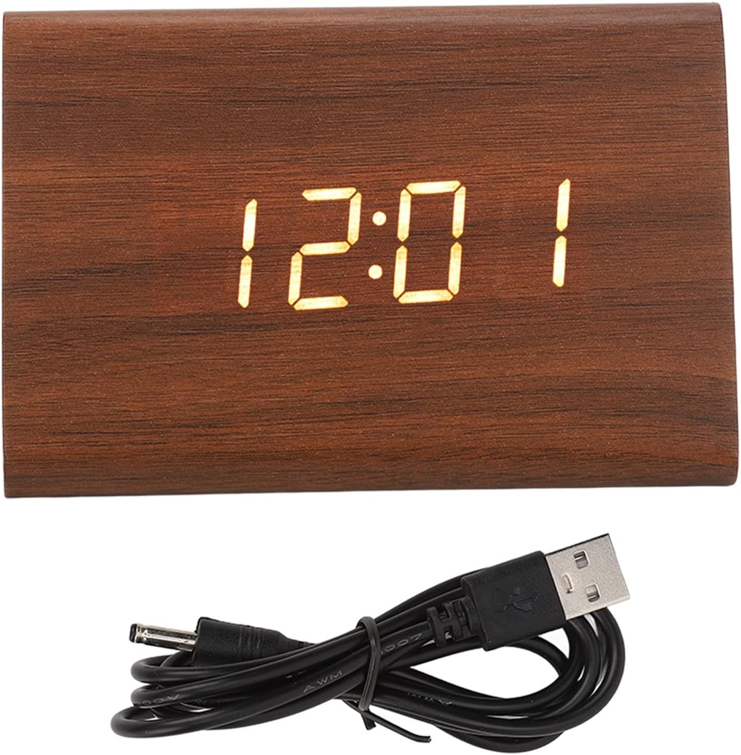 Houten led-wekker, minimalistisch, modern, eenvoudig ontwerp voor thuis, kantoor, reizen, bruine driehoekige houten digitale klok