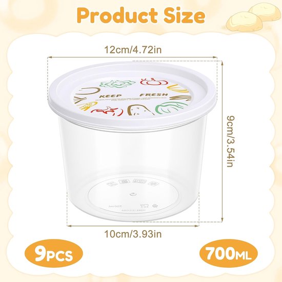 9 stuks stapelbare pizzadeeg proofing box met deksel, transparant rond 700ml | Herbruikbare brooddeeg proofing container kleine voedsel opslag container snack fruit organizer voor keuken — afbeelding 4