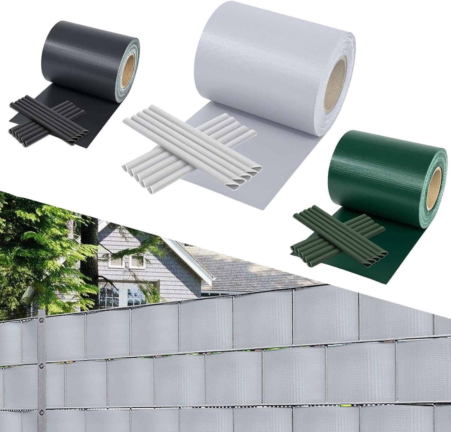 Inkijkwerende stroken voor dubbelstaafmatten, 35m x 19cm PVC zichtscherm, incl. 30 clips, inkijkbescherming, weerbestendig, 450 g/m², voor tuinhek, balkon, dubbelstaafmat hek, grijs