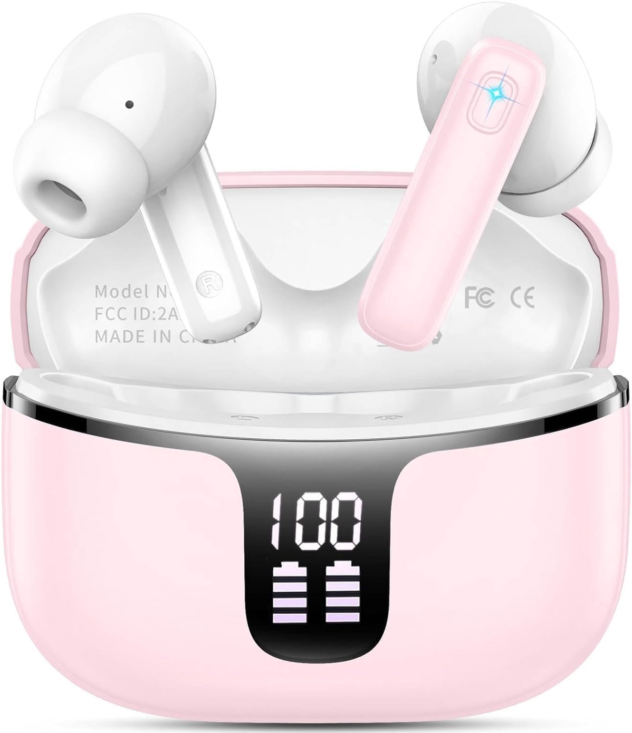 Bluetooth Headphones, Wireless Bluetooth 5.3 with HD Mic Stereo HiFi, In-Ear Headphones 40H Sports Headphones LED - ShopVlot