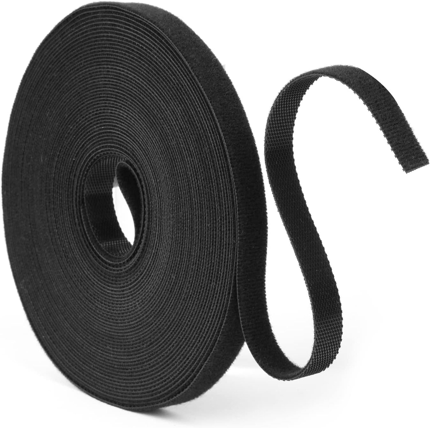 URAQT Fastening Tape Hook and Loop Cable Ties, 10mm x 10m Reusable Adhesive Straps for Cable Management, Black (10m)