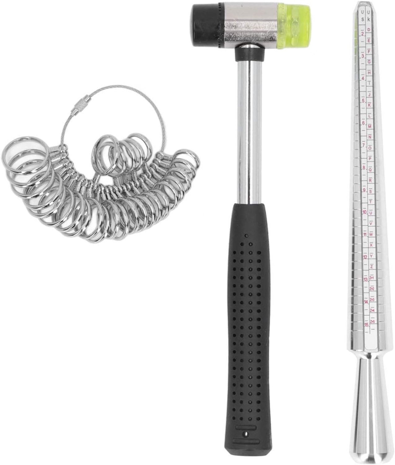 Jeanoko Ring Sizer Meetinstrument, Aluminiumlegering Doornmeter met Roestvrijstalen Vinger Sizer Kit, voor US HK Japan Europa Maat 2-15