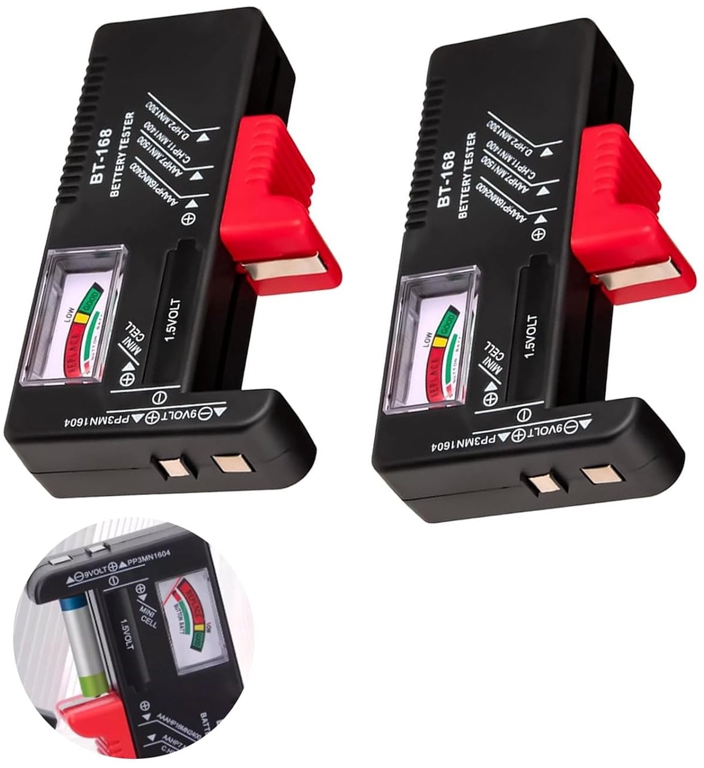 Set van 2 Universele Batterijtesters - Voor AA, AAA, C, D, 9V en 1,5V Knoopcellen - Draagbare Oplaadtester voor Thuis en Kantoor
