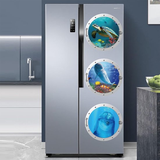3 stuks 3D-wandtattoo, onderwaterwereld, muurstickers, muurstickers, badkamerfoto's, patrijspoort, oceaan, afbeelding, vissen, sticker, wanddecoratie voor badkamer, slaapkamer, woonkamer, — afbeelding 5