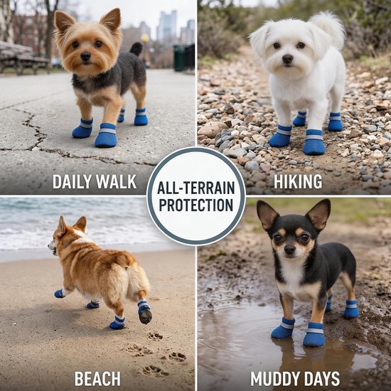 4 stuks zomerschoenen voor honden, netschoenen voor honden, ademende zomerschoenen voor honden, zomerschoenen voor honden voor kleine honden, pootbescherming (blauw, L) — afbeelding 2