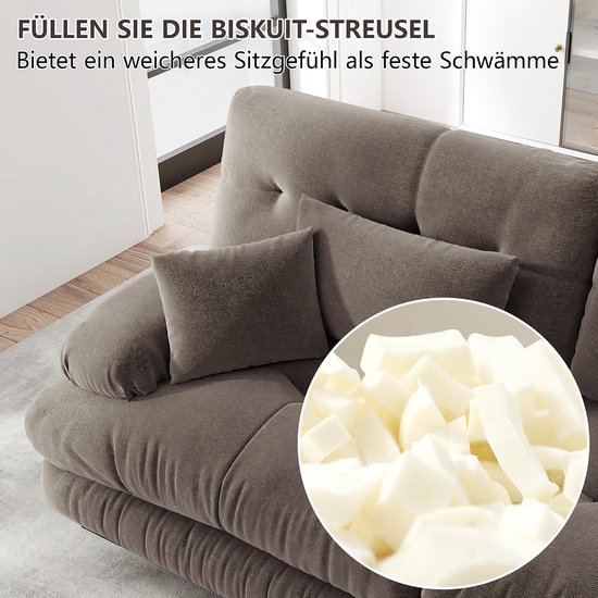 Cloud Chenille 2-zits hoekbank met voetenbank en kussens, modulaire woonkamer bank met brede armleuningen, diepe zitting, zachte bekleding, moderne L-sofa voor woonkamer, appartement, bruin — afbeelding 4