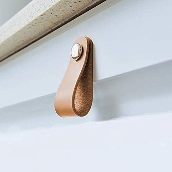 stuks lederen handgrepen meubelhandvat lederen meubels lederen lus voor kast handgrepen lederen kastdeur lade lederen meubelknoppen met schroeven, 75x25mm (beige) — afbeelding 2