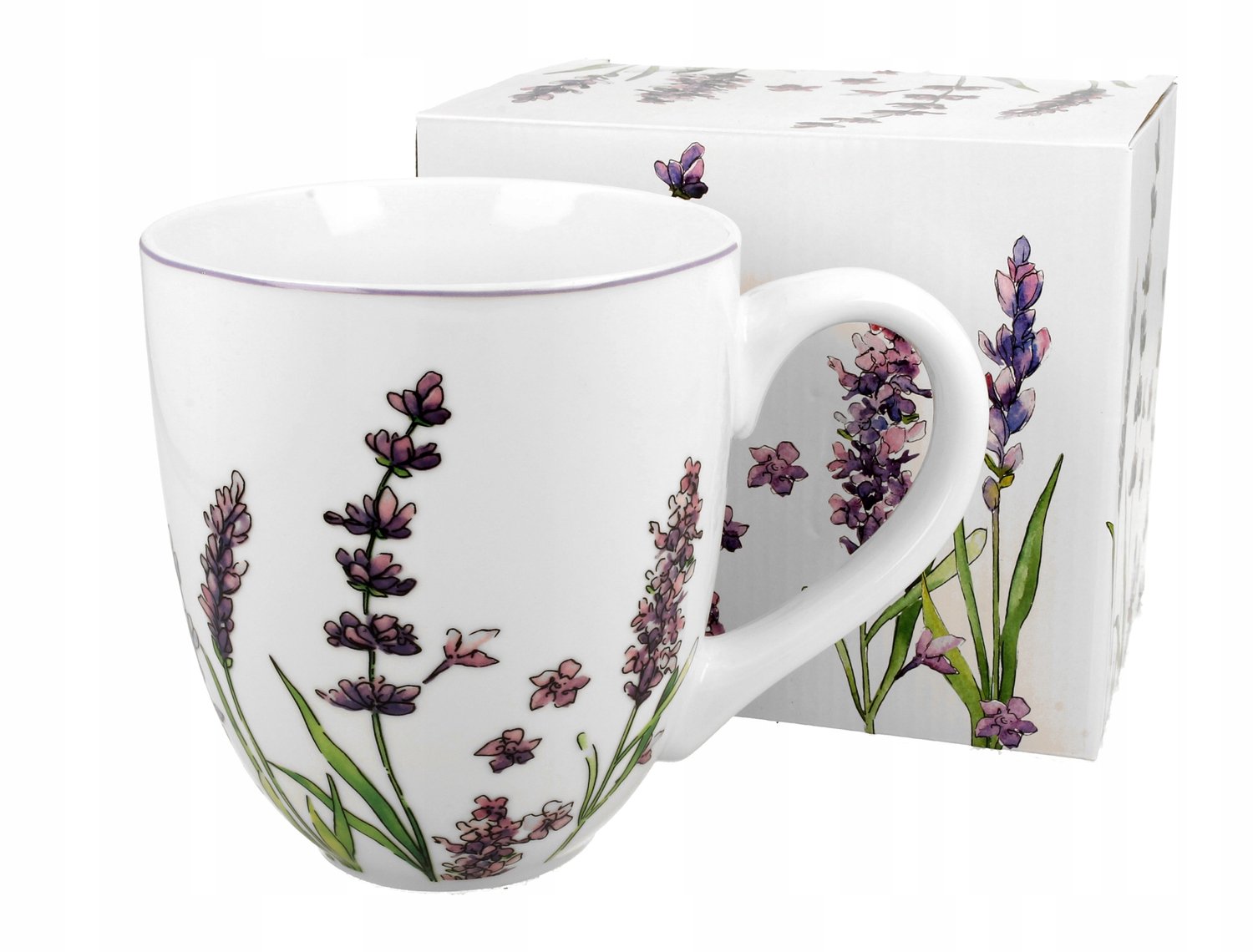 Grote Porseleinen Mok 1000ml - Lavendel Bloemen Design