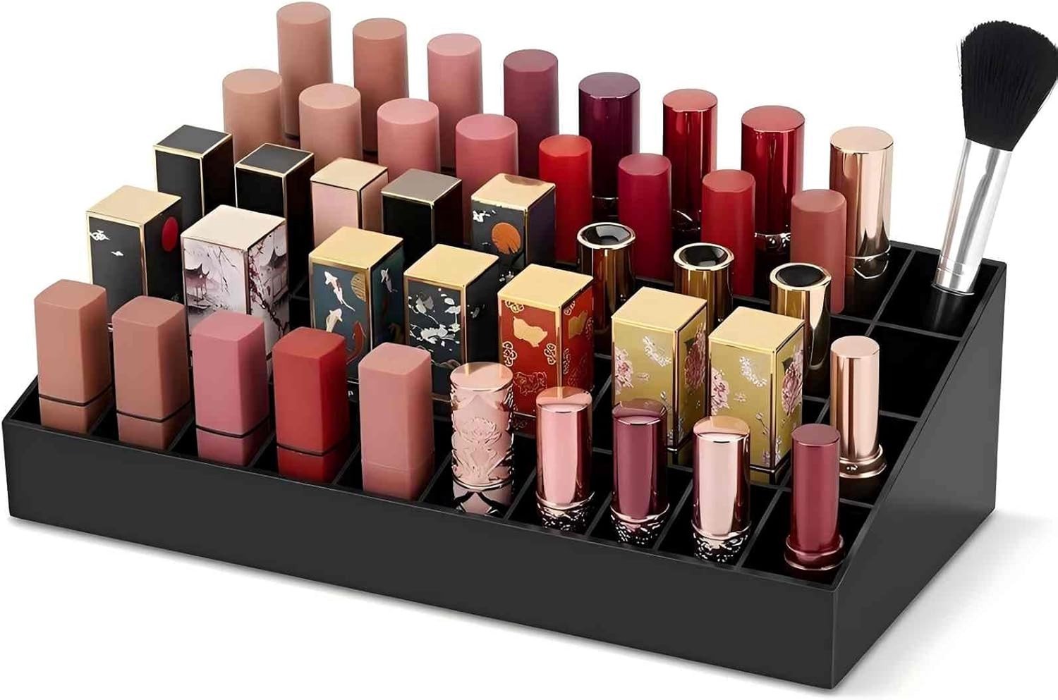 Lipstick Organizer met 36 Compartimenten, Make-up Opbergdoos en Presentatiestandaard voor Desktop Gebruik (Zwart)