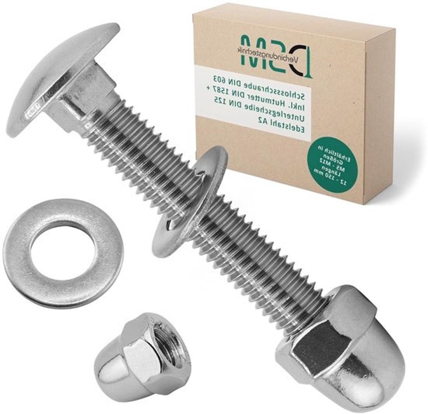 Set slotschroeven - Bout met moer - Voor constructiebevestiging - Roestvrij staal A2 - M6 x 20 mm - 50 stuks