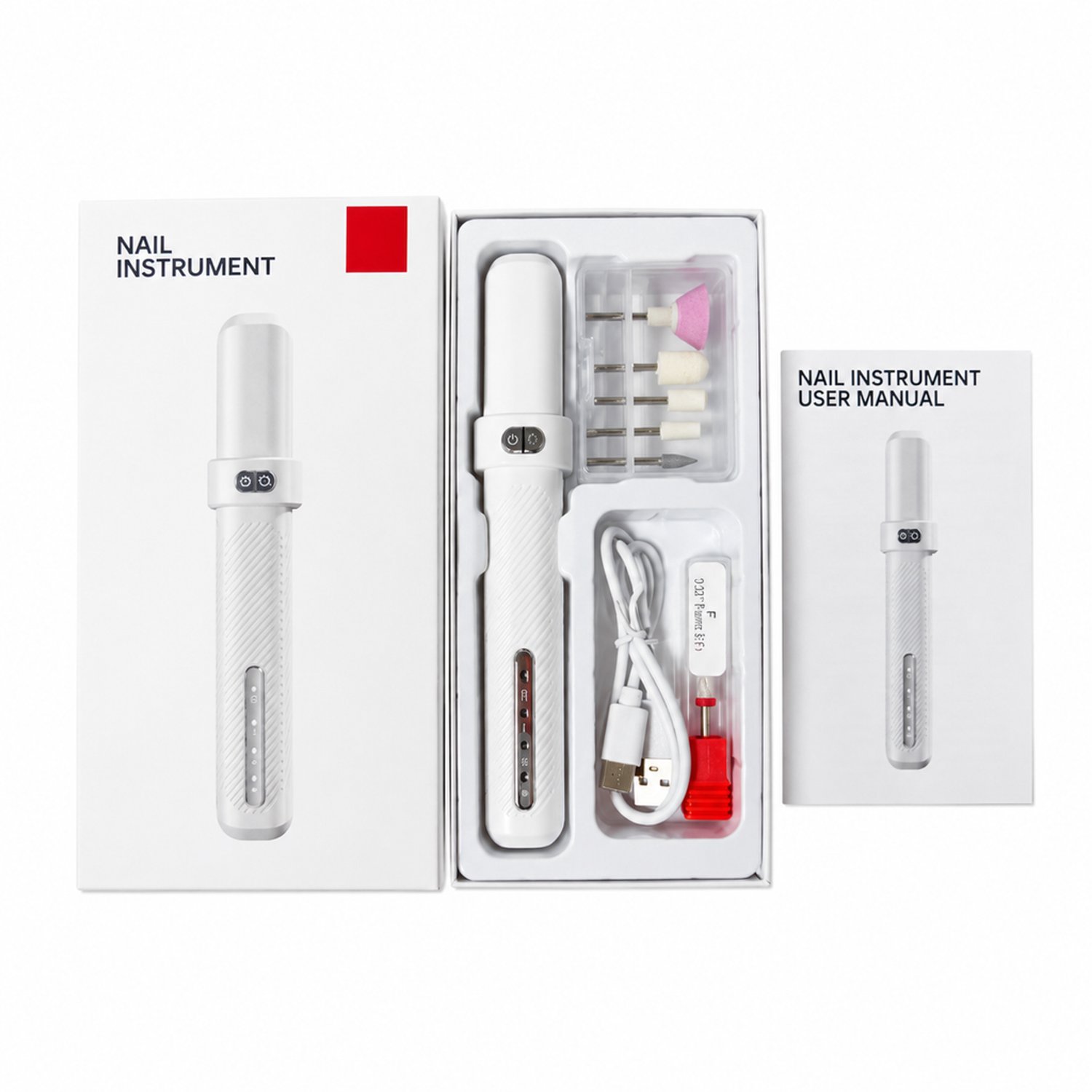 Elektrische nageltrimmer - USB-oplaadbaar - met slijpkop - compact ontwerp - witte geschenkdoos