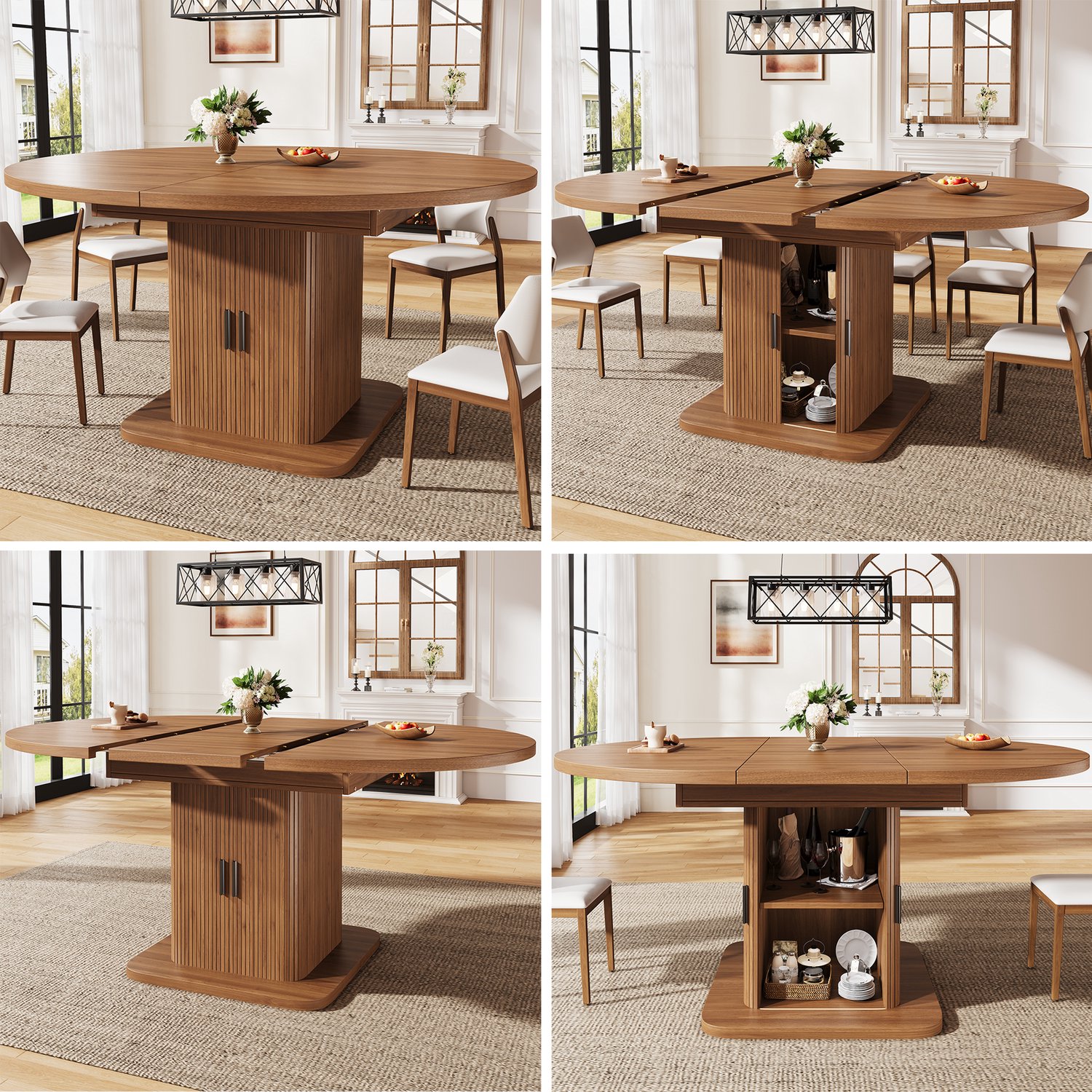 Clruro Eettafel - 110–149,8×110×75 cm - Uitschuifbaar - Opbergkast met Schuifdeuren - MDF hout