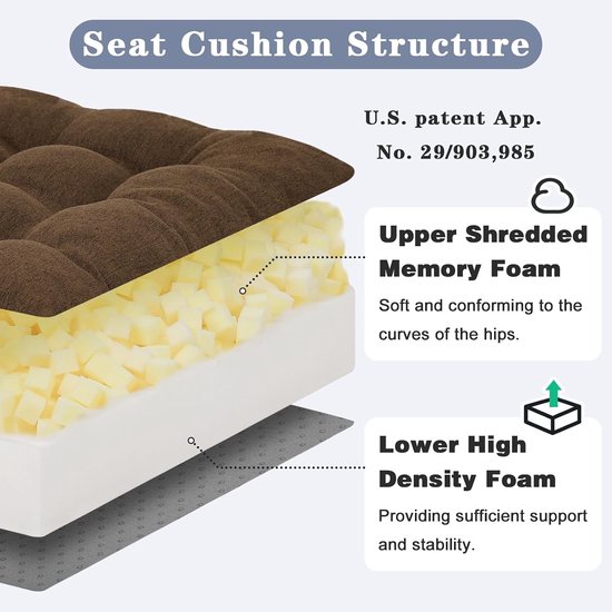 Dubbele Laag Geheugenfoam Zitkussen voor Senioren - Grote Stoelverhoger 50 x 50 x 12 cm, Antislip, Bruin, Comfortabel en Ondersteunend — afbeelding 3