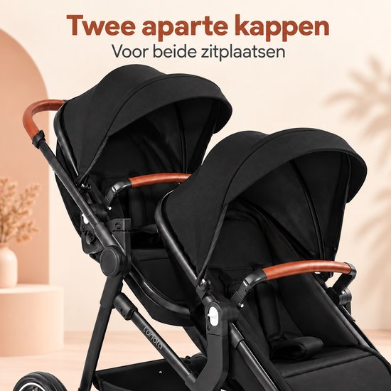 Lunola Noah Duo Kinderwagen - Dubbele Buggy voor Tweeling of Baby en Peuter - Afneembaar Zitje - Compact en Opvouwbaar - Zwart — cadeau in Cadeau-ideeën - foto 5