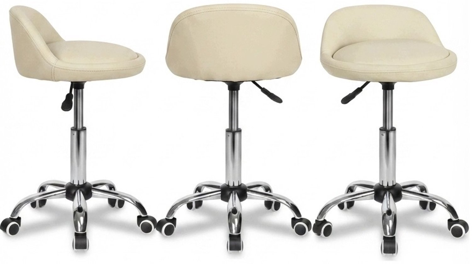 Beige Hoker met Rugleuning, Draaibaar en Verstelbaar op Wielen