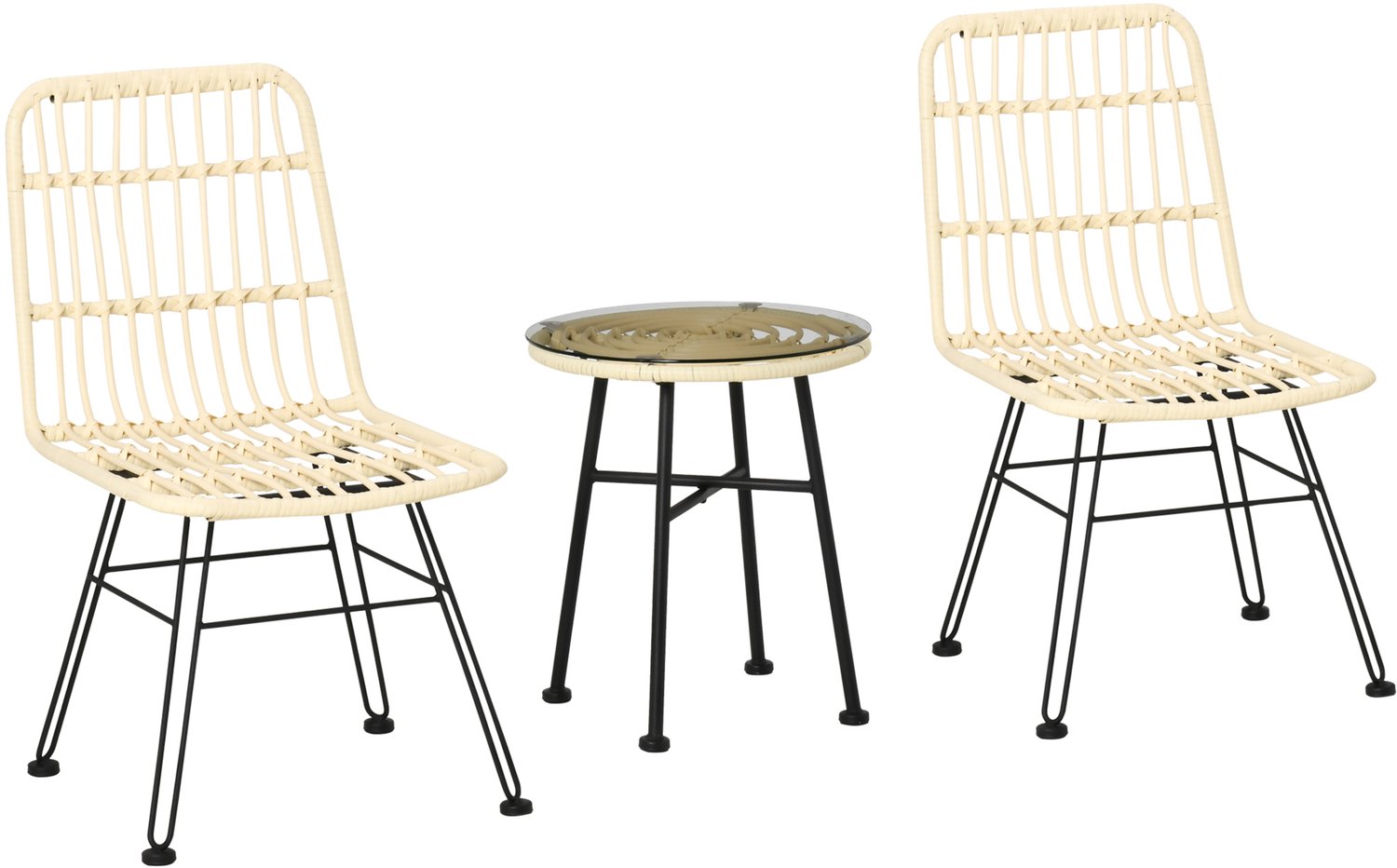 Outsunny Rattan Bistro Set - PE geweven hars - 46x62x86cm - Crème