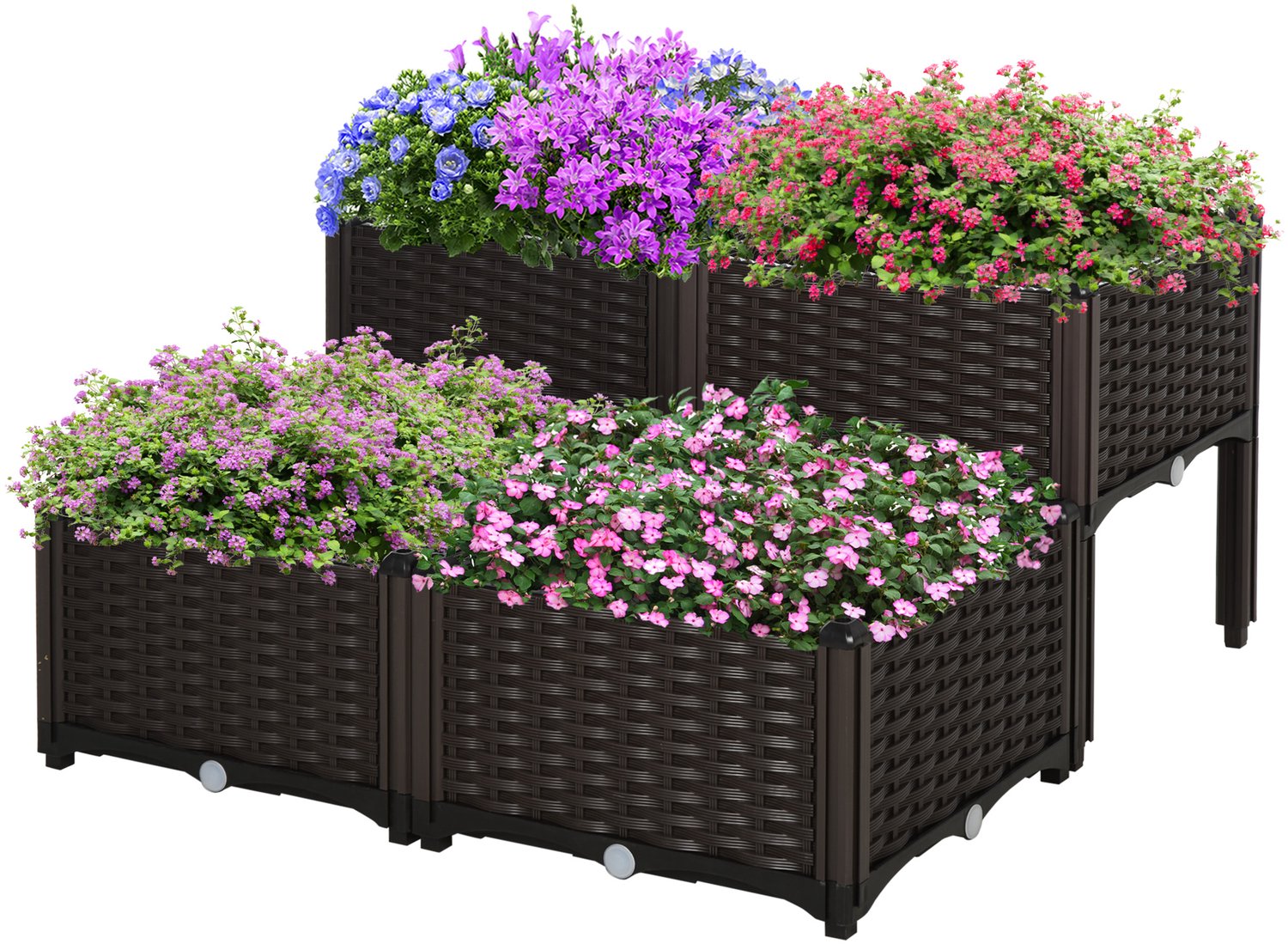 Outsunny tuinbeddenset - kunststof - 80x80x44cm - bruin
