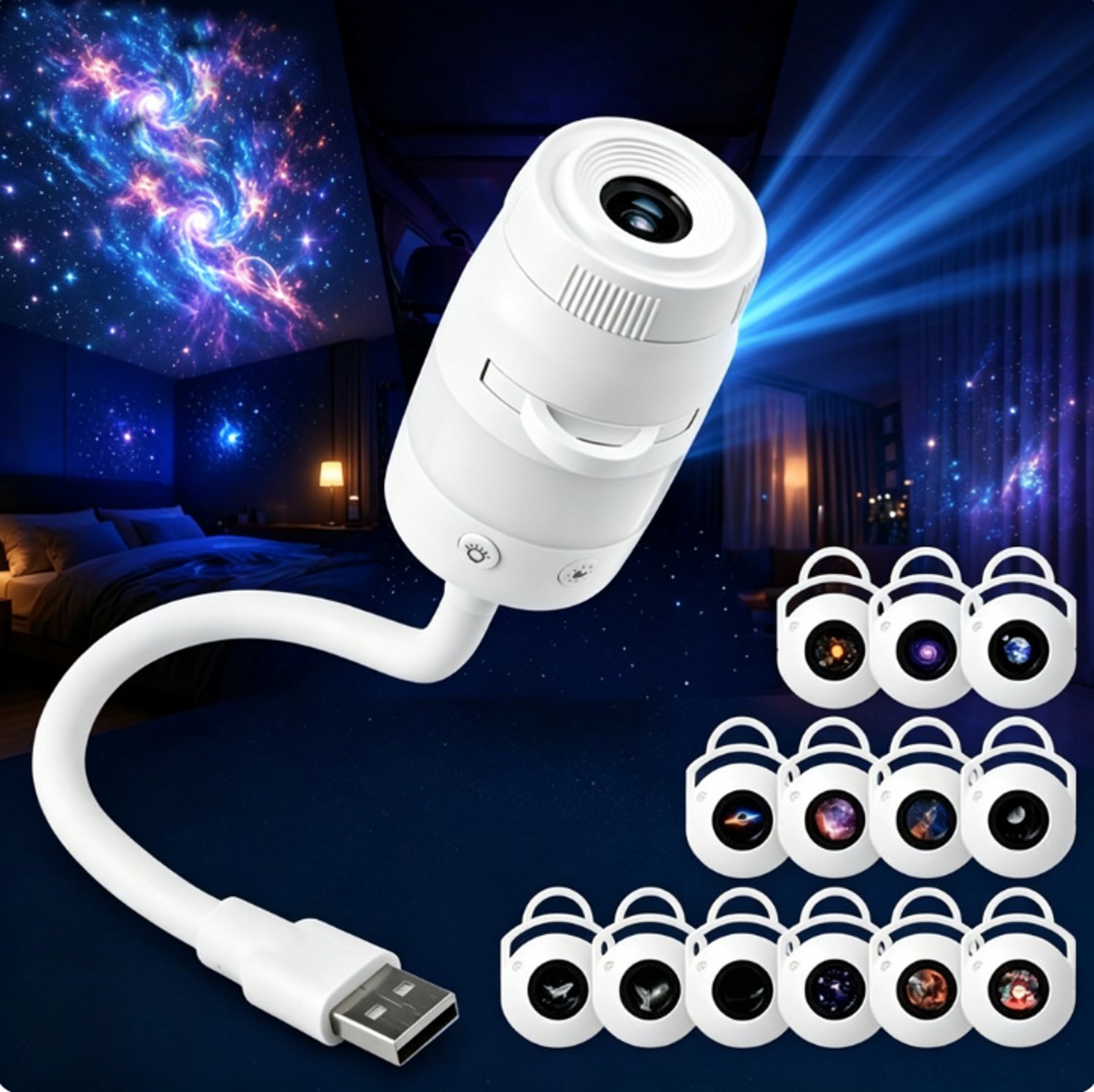 13-in-1 Projectorlamp - Nachtlampje - Plug and Play - Sterren projector - Galaxy Projector - Sterrenhemel - Planetarium Space Ocean-projector met 13 HD-films - Dimbare LED - Projectielamp voor kamperen, auto, plafond en wanddecoratie