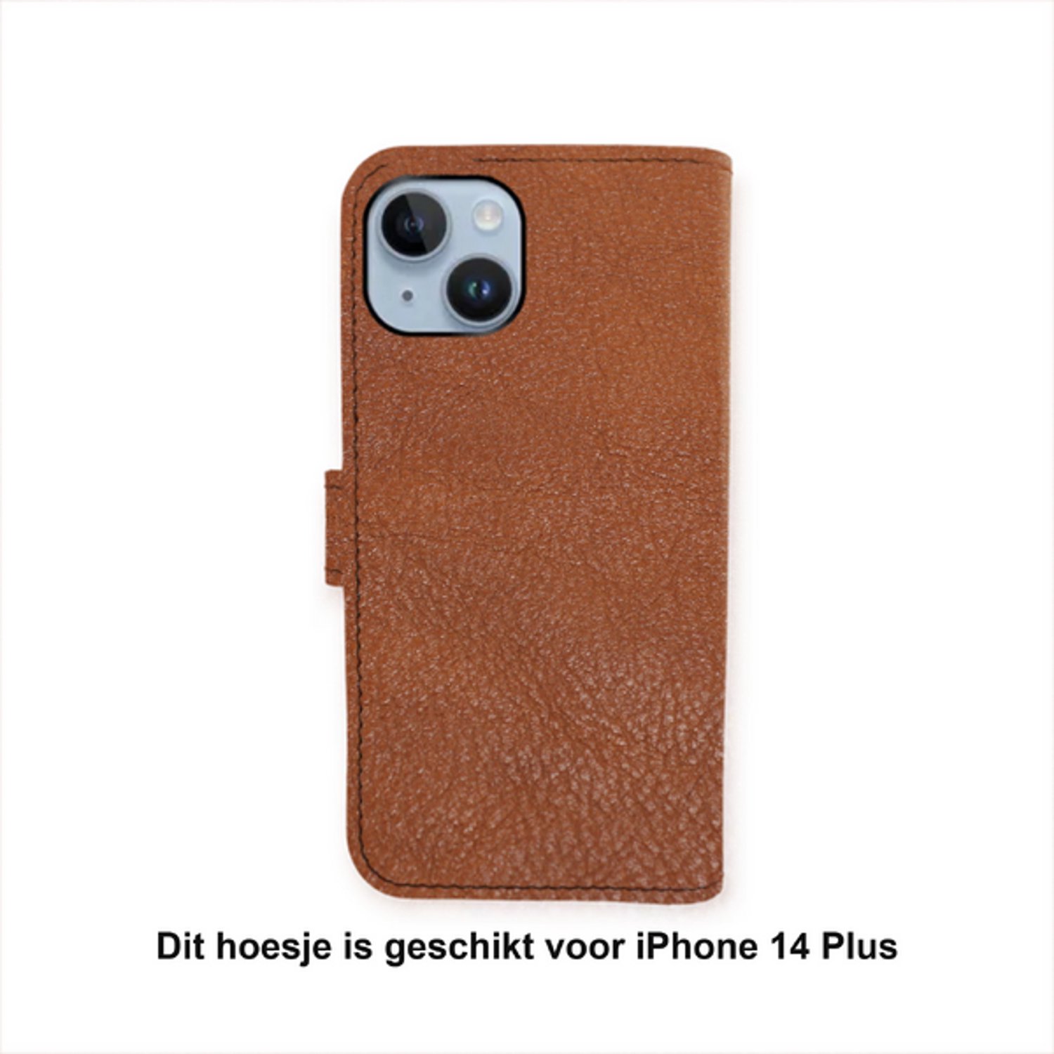 iPhone 14 Plus Cognacbruin robuuste glad kalfsleer hoesje Nr-19