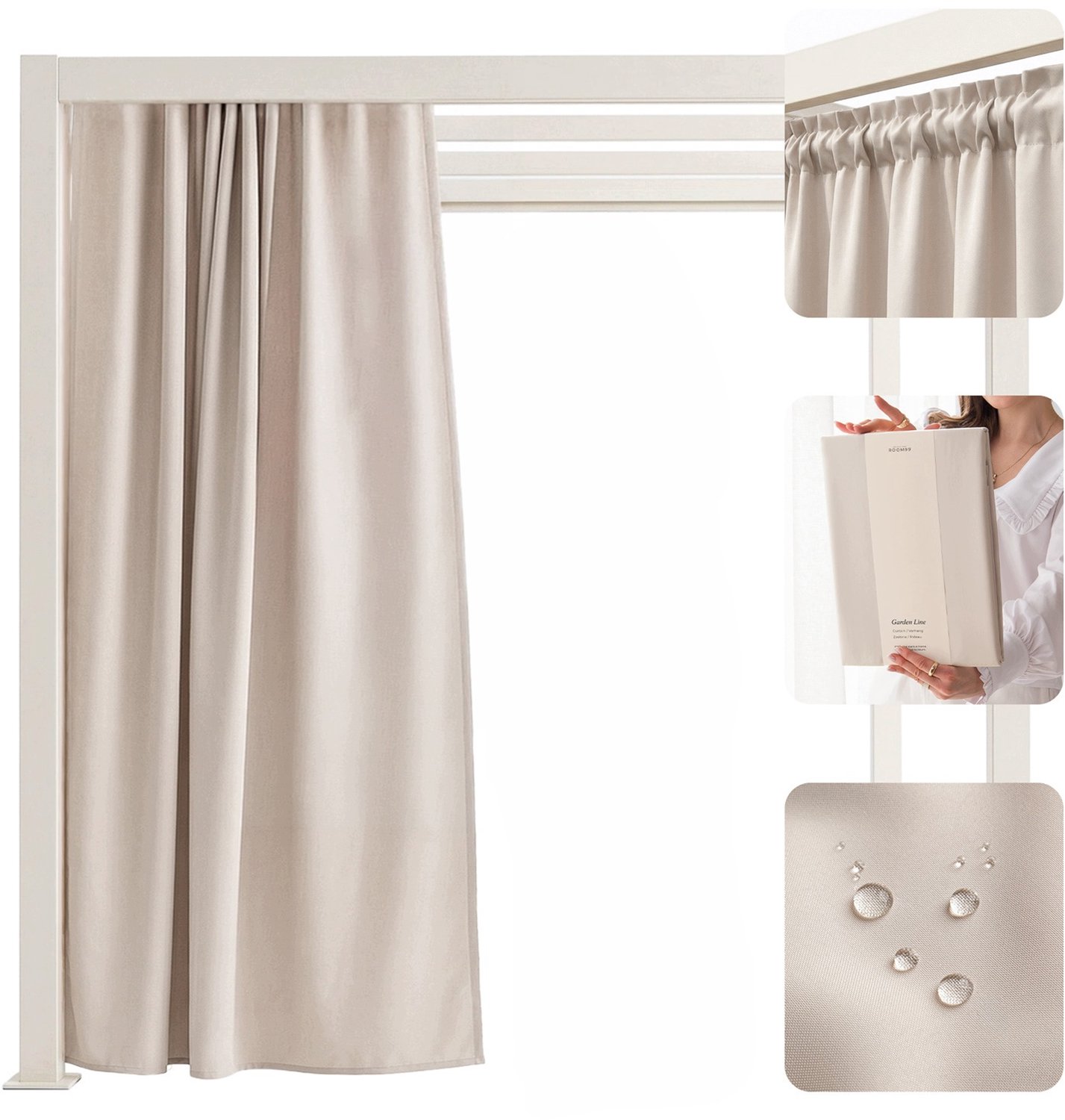 Waterdichte Terrasgordijn 155x220 cm - Beige - Met Tunnelband