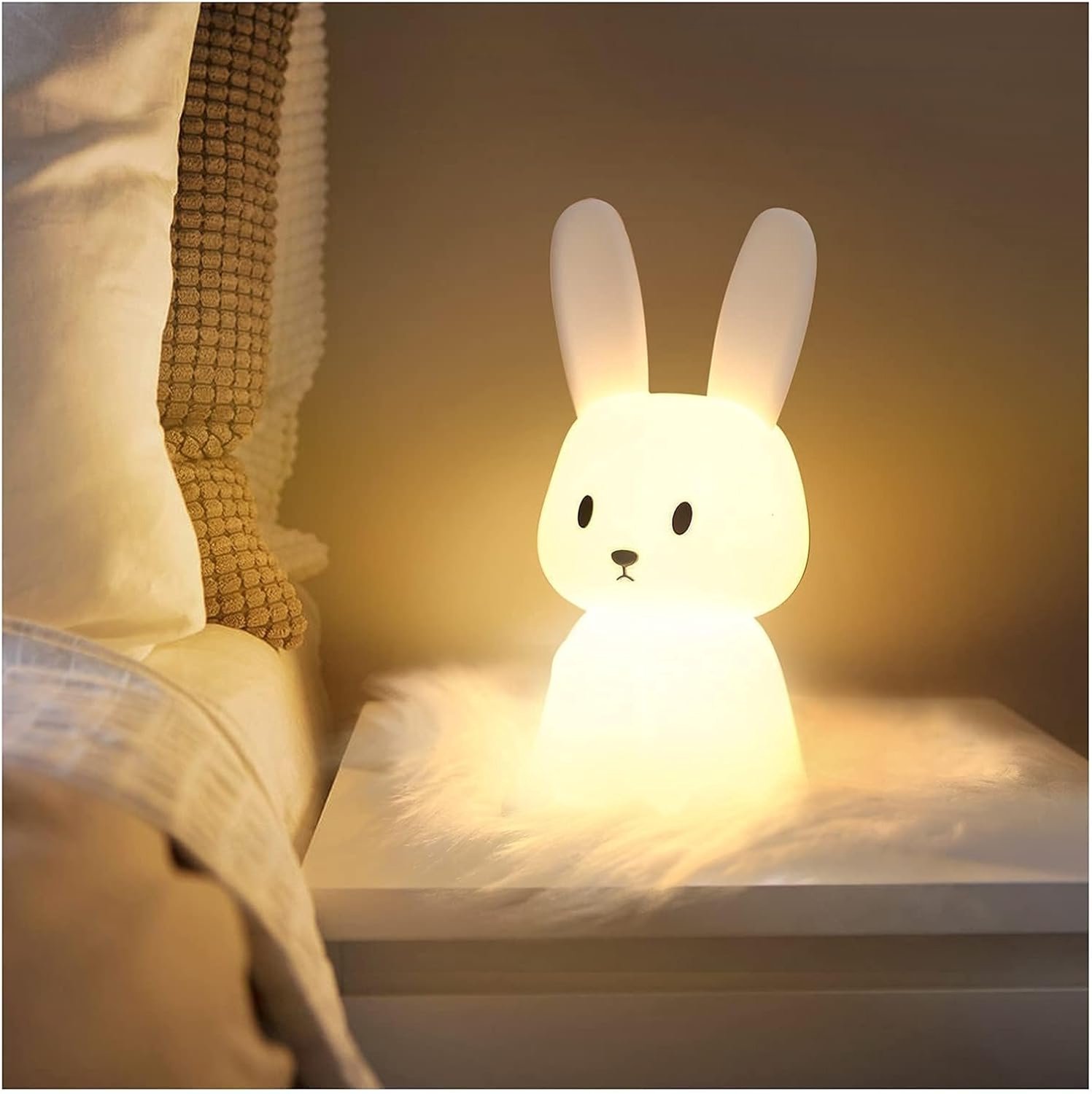 Bunny Nachtlampje voor Kinderen | Siliconen Voedingslicht voor Baby's | 7 Lichtwisselingen, Dimbaar, Tap Control, USB Opladen & Timerfunctie | Bedlampje voor Kinderkamer en Slaapkamer