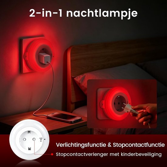 Rood Melatonine Nachtlampje, Automatische lichtsensor, 0% blauw licht, Verstelbare helderheid, ON/AUTO/OFF schakelaar, Slaaphulp voor baby's en nachtvoeding [Energieklasse A+++] — afbeelding 2
