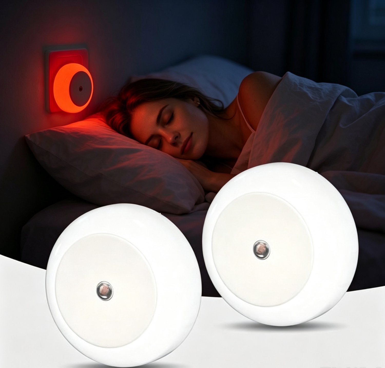 Rood LED Oriëntatielicht 625nm, Stopcontact nachtlampje met schemeringssensor automatisch aan/uit, Set van 2 stuks, Zacht rood licht, Geschikt voor Babykamer, Slaapkamer, Badkamer, Keuken en Gang [Energieklasse A]