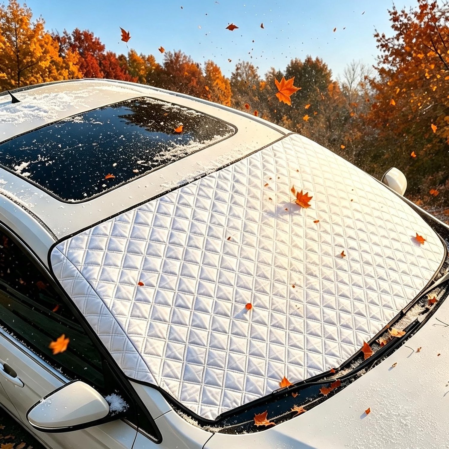Famanu - Opvouwbare Voorruitbescherming Auto - Bescherming tegen vorst en sneeuw - Duurzaam polyester - Zwart 1 stuk