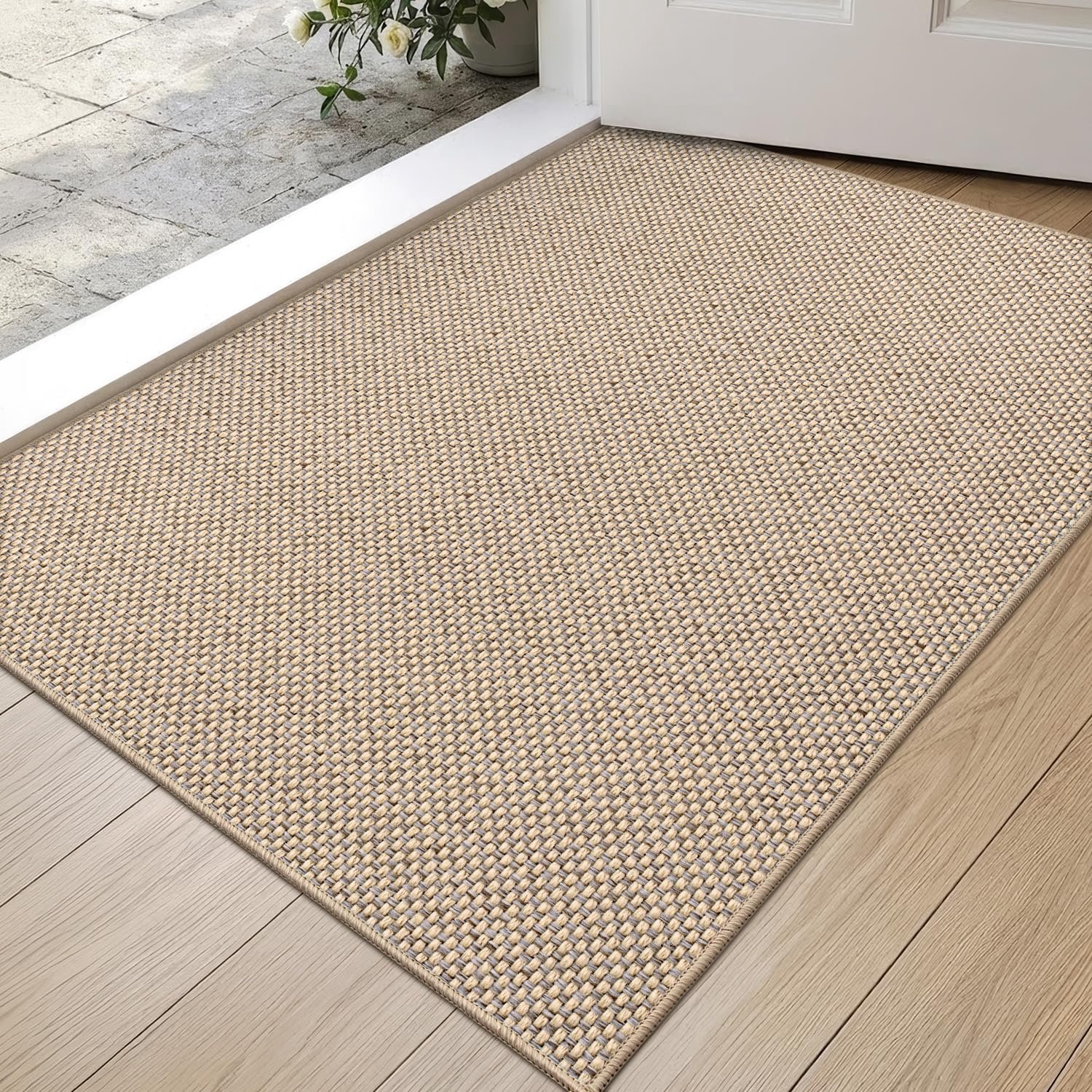 Famanu - Deurmat Binnen 60 x 90 cm - Houdt vuil en vocht buiten - Absorberend en wasbaar - Beige 1 stuk