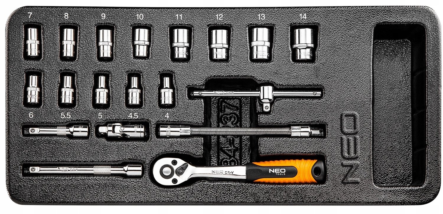 NEO 1/4" Doppenset 19 Delig - Chroom-Vanadium Staal
