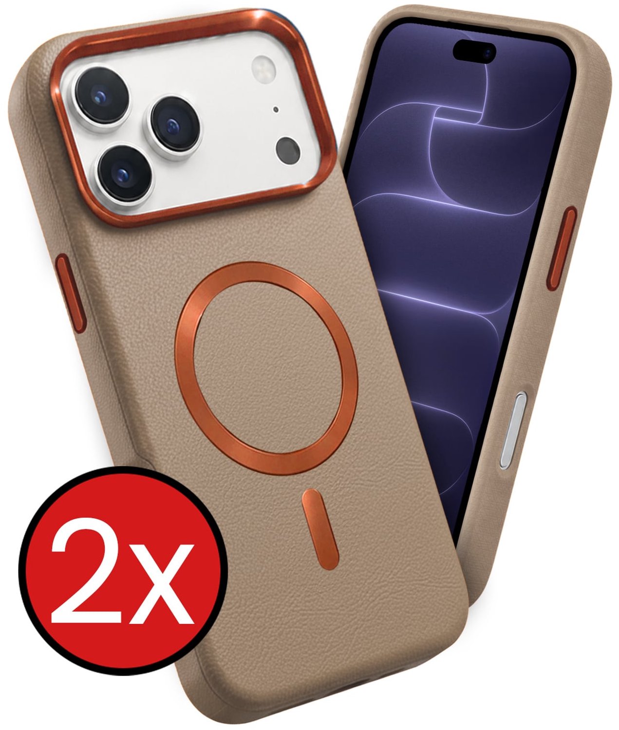 Hoesje - 2 Stuks - Geschikt voor Apple iPhone 18 Pro Max - Magsafe Compatible - Leer Look - Sterk & Shockproof - Shock Proof Case - Back Cover - Telefoon Hoes - Telefoonhoes - Crème