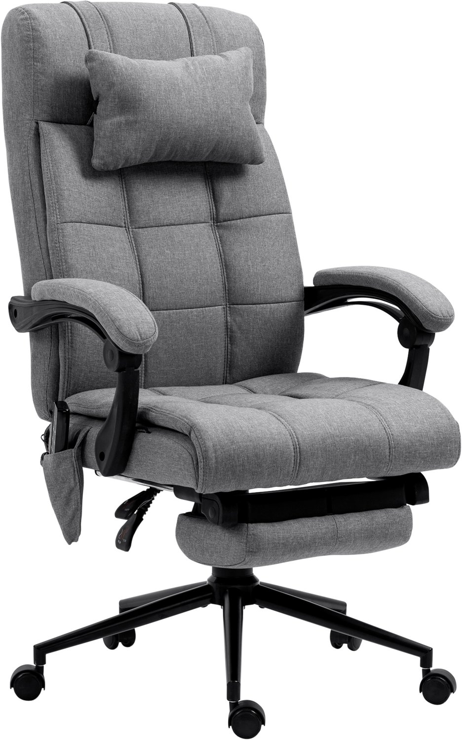 Vinona Bureaustoel met massage- en warmtefunctie - Met 6 massagepunten en voetensteun - 155° verstelbare rugleuning - 66 x 76 x 112-120 cm - Grijs