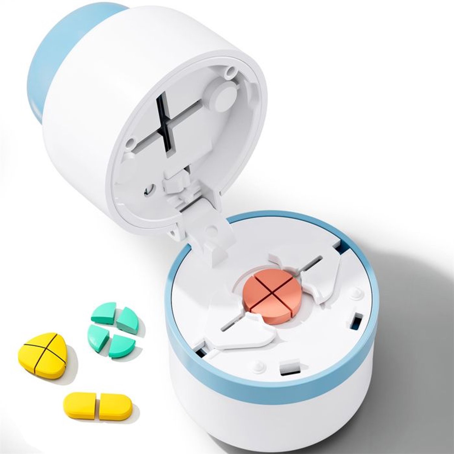 Pillensnijder - Verstelbare pillenbak - Pillendoos - Pillendispenser - Pillenscheider - Geschikt voor tabletensnijder - Blauw