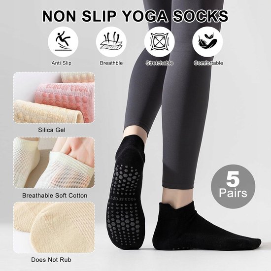 5 Paar Antislip Yoga Sokken met Grepen - Universeel Comfort — afbeelding 3