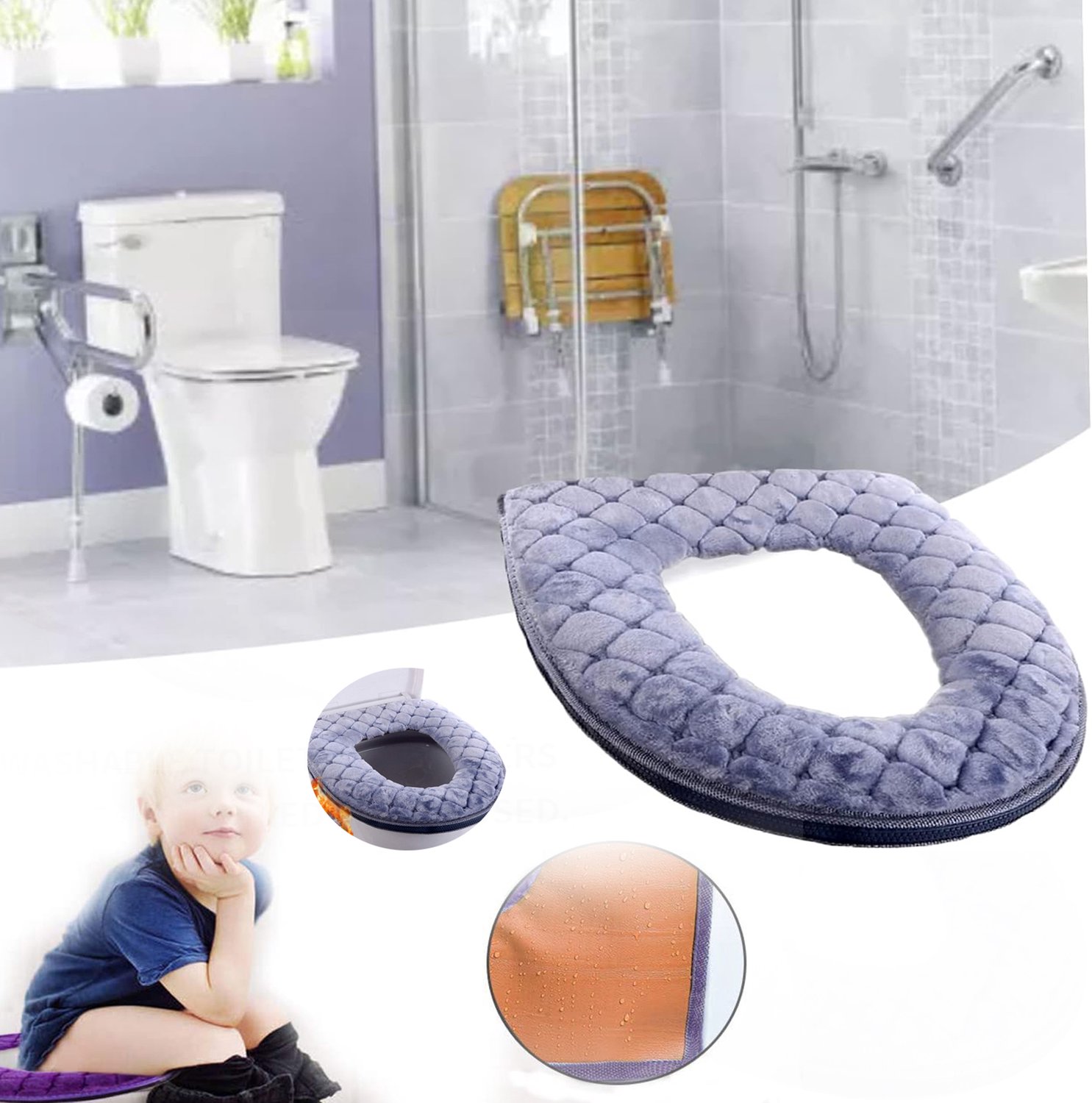 Zachte Toiletbril, Wasbaar Kussen, Comfortabele Wc-Brilhoes, Herbruikbare Hoezen Met Ritssluiting.