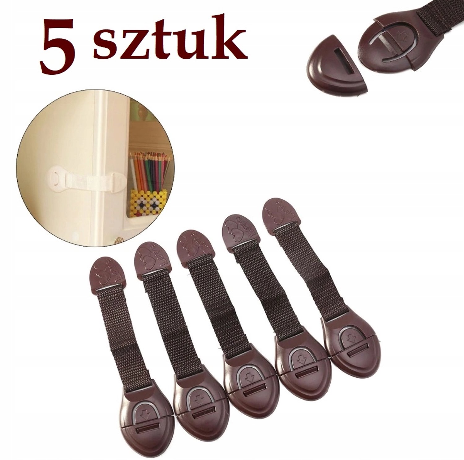 Veiligheidssloten voor kasten en lades, bruin, 5 stuks
