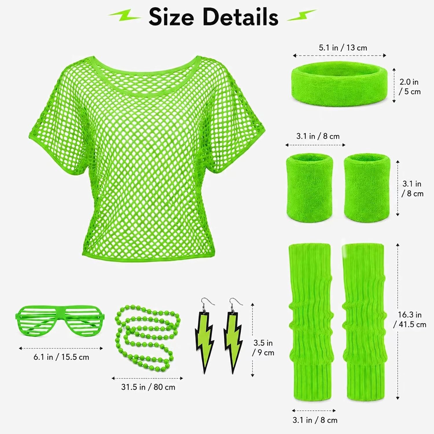 Neon 80s kostuum voor vrouwen met accessoires voor een retro themafeest of carnaval