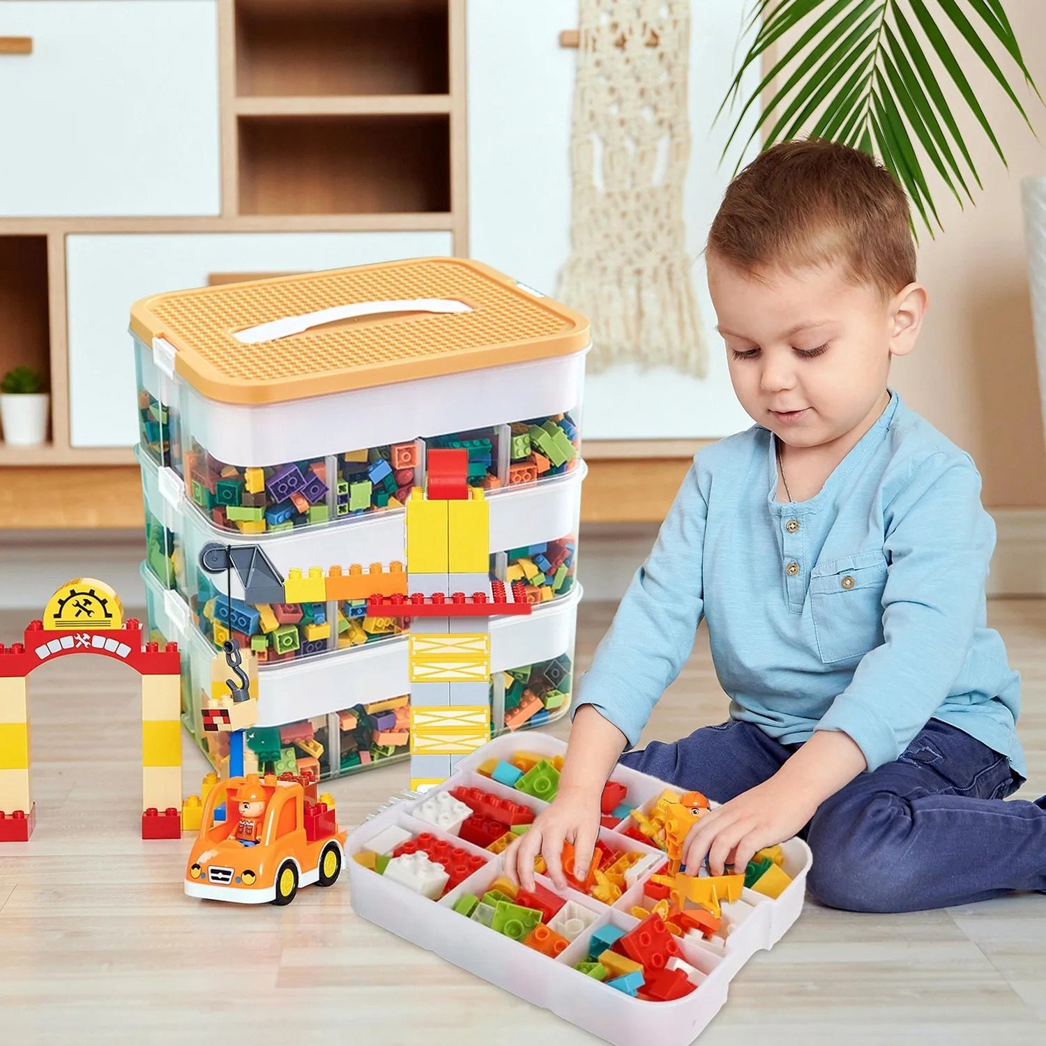 Marqs opbergbox - Opbergers - Opbergboxen - Met deksel - Sorteerbakken - Grijs - 30.5x23x12.5 cm - Stapelbaar - Transparant