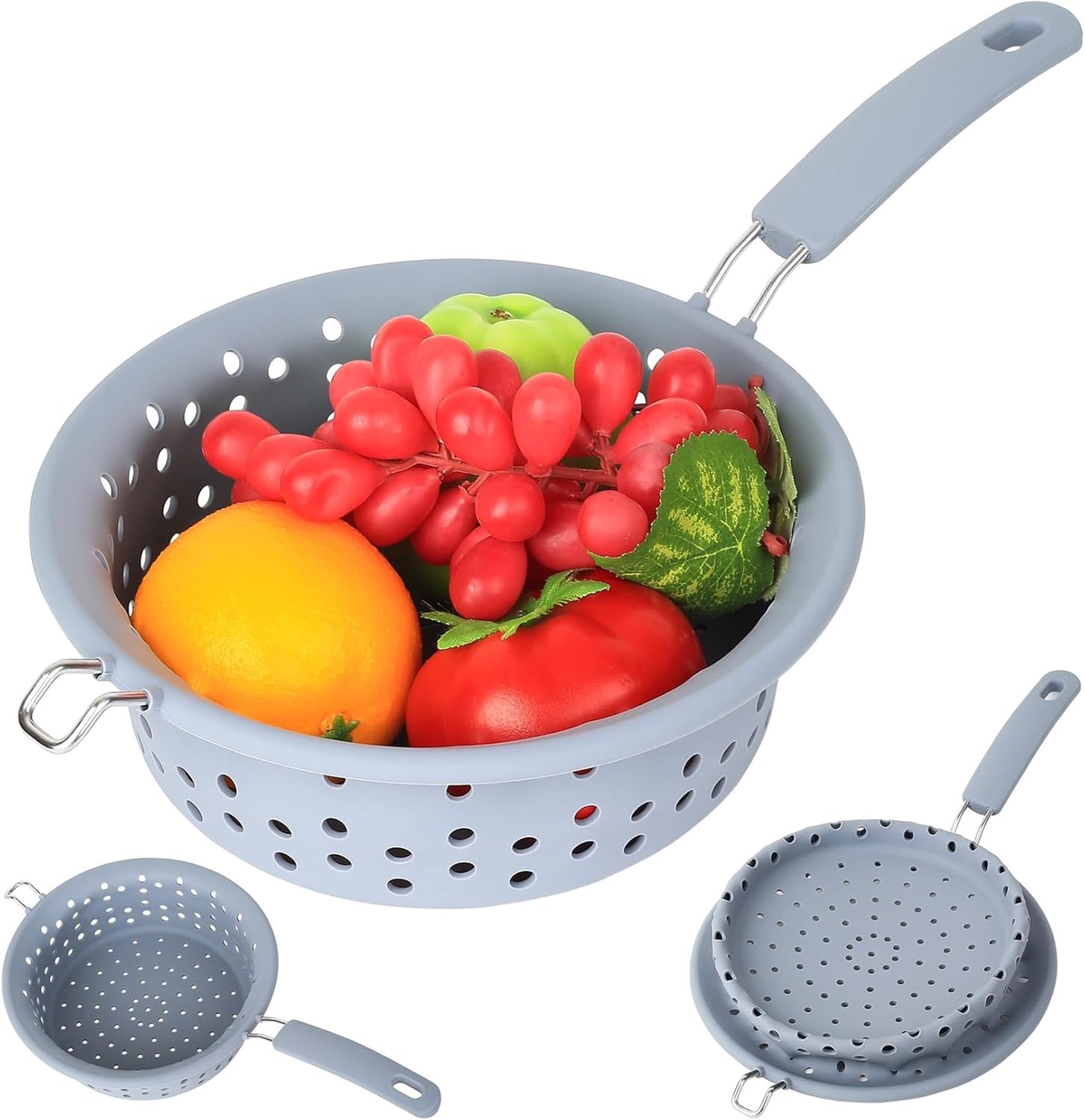 Famanu - Opvouwbaar Sieb - Bespaart ruimte bij het koken - Handvat van siliconen - Onbekend kleur
