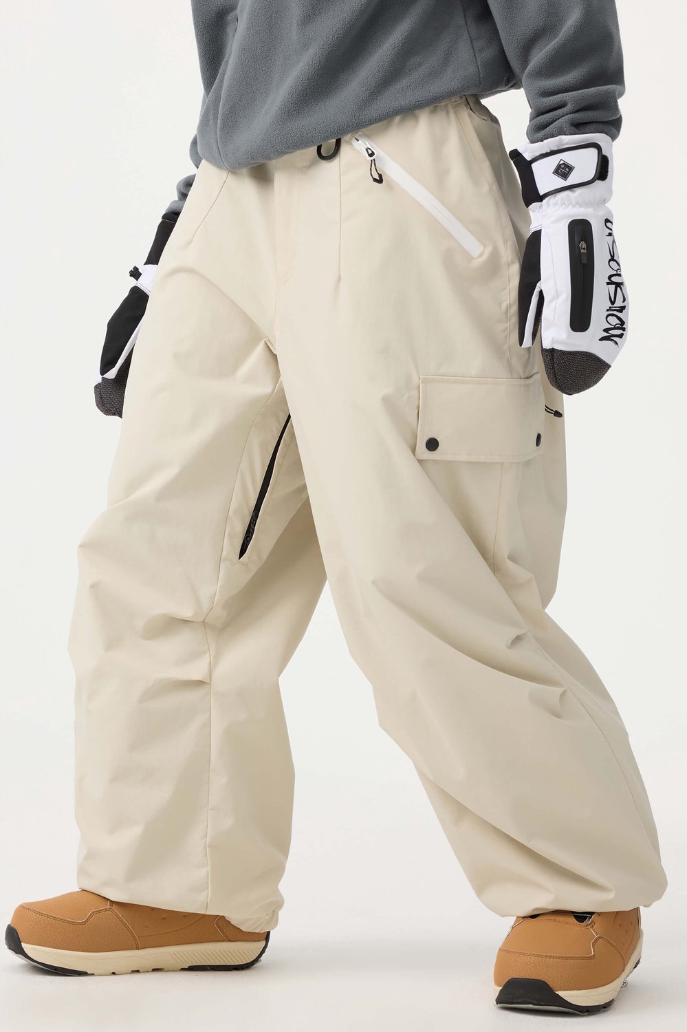 GSOU SNOW Unisex baggy ski- en snowboardbroek 20K waterdicht Gebroken Creme