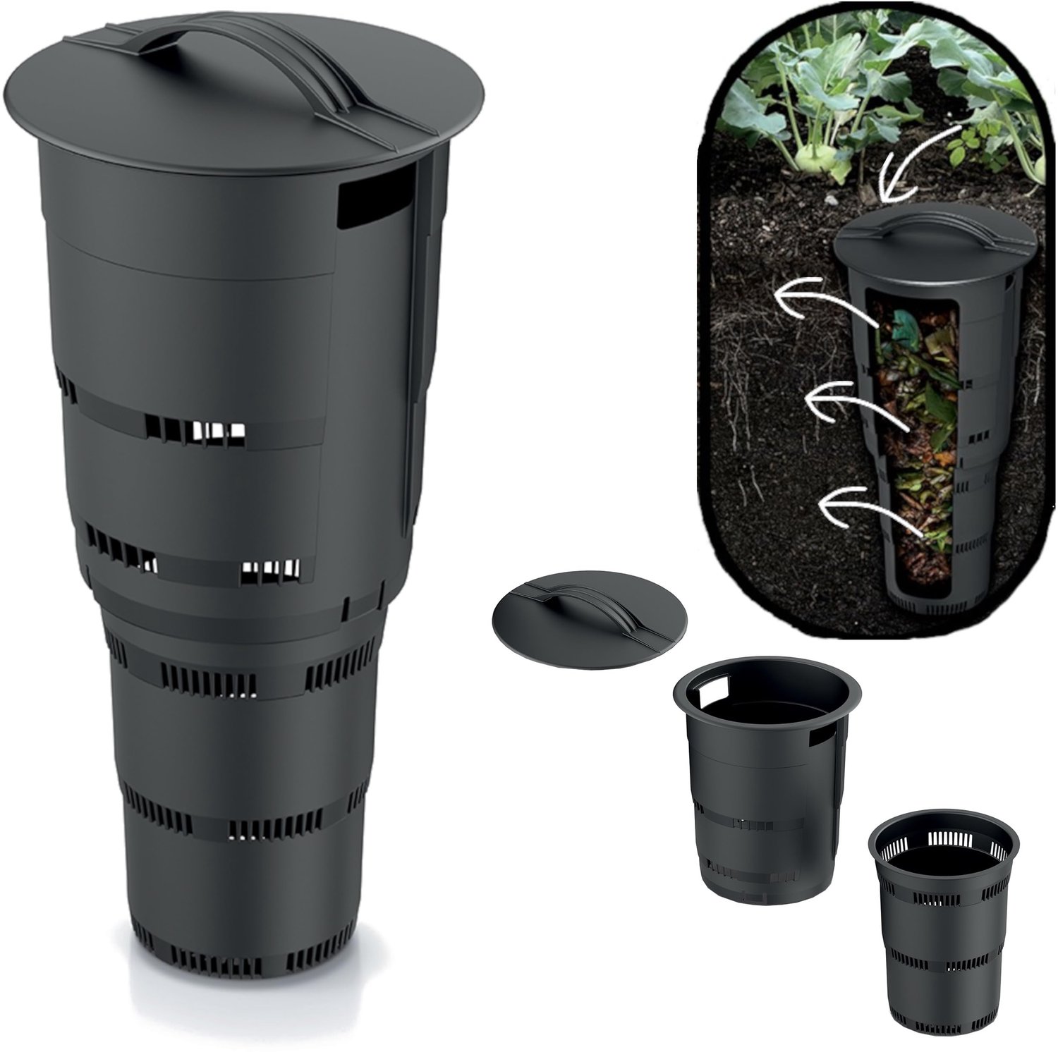 Famanu - Compostbak ondergrondse tuin - Ruimtebesparend voor biologische afval - Modulaire compostemmer - Antraciet 11 l