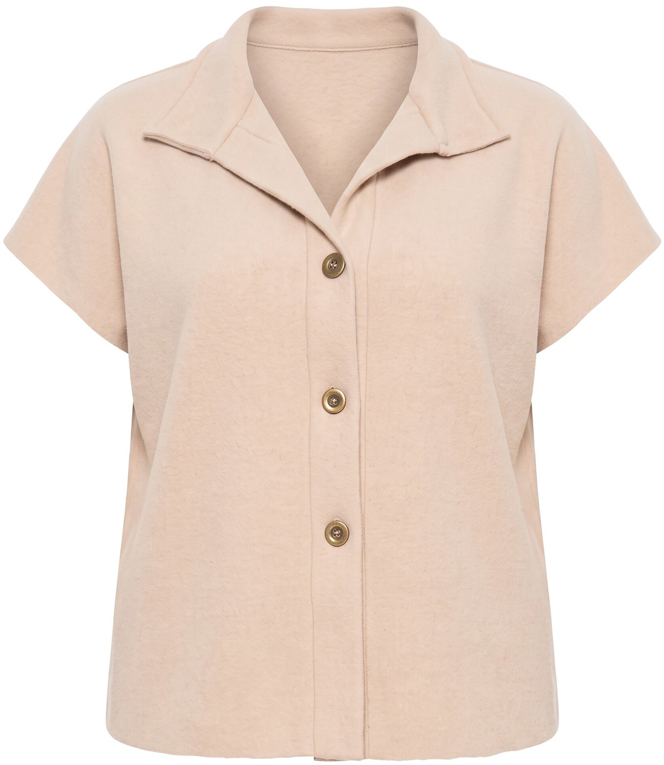 Ulla Popken - Dames - Fleece bodywarmer opstaande kraag knoopsluiting mouwloos - Lichtbruin - Maat 50+