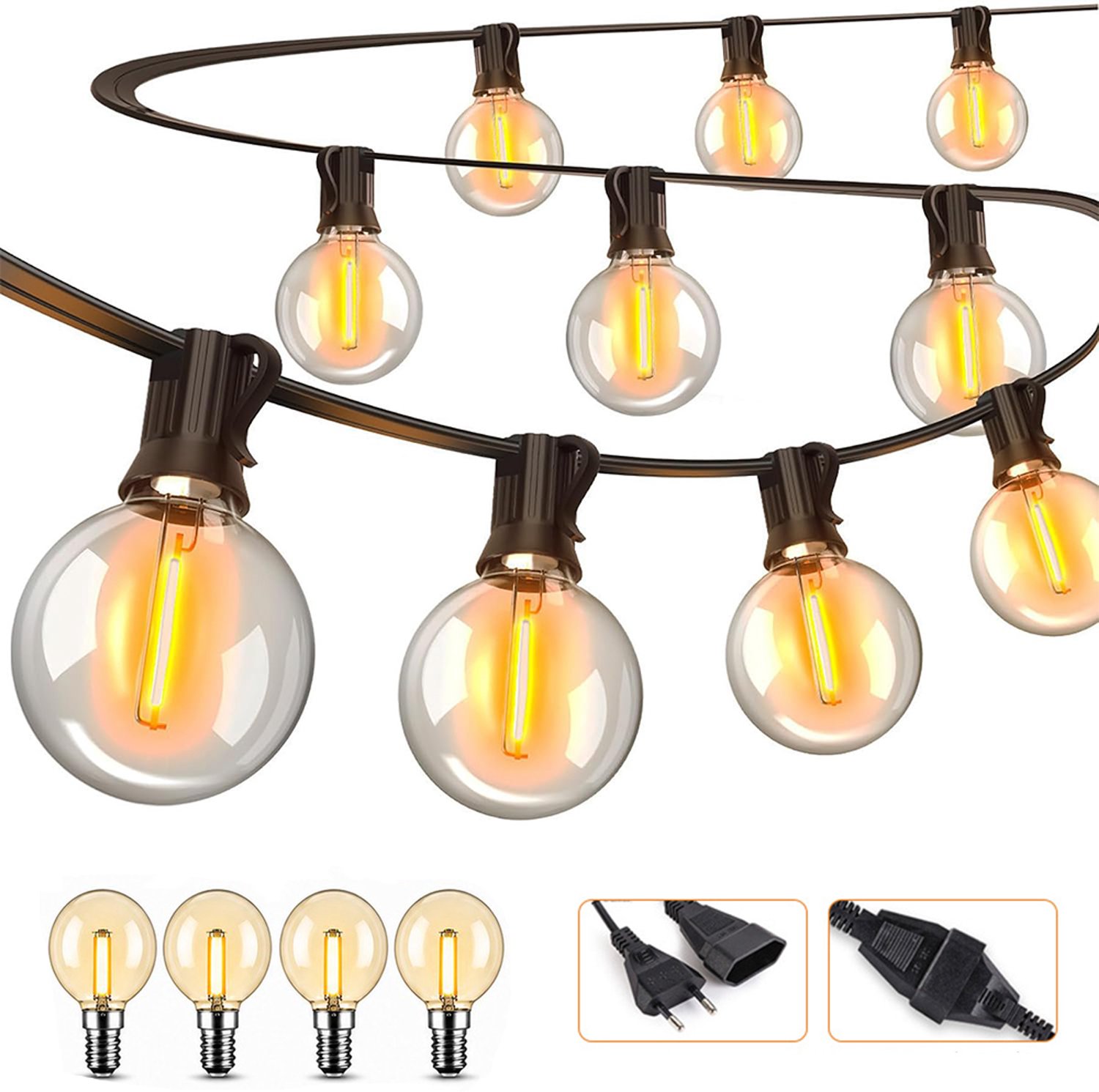 Lichtsnoer Buiten - Kerstverlichting - Lichtsnoer 30m - 50 Globe LED - Energiezuinig - Kerstverlichting Buiten - Tuinverlichting - lichtsnoer buiten - Koppelbaar - Warm Wit - 4 Extra Lampjes
