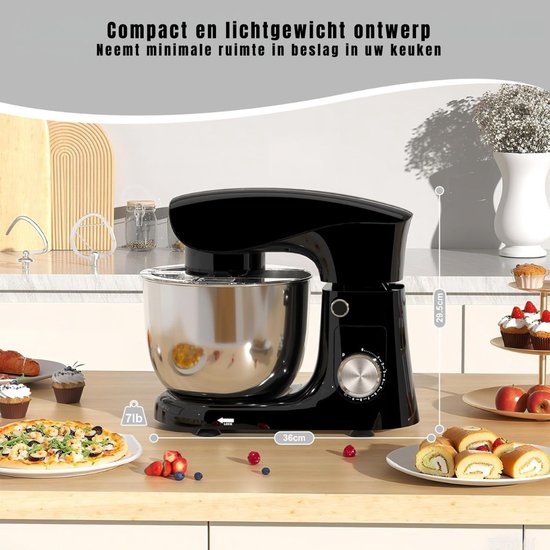 REN® Mixer met mengkom - Mixer - Mixer met mengkom keukenmachine - Zwart - ‎14cm x 30cm x 36 cm ; 3.18 kg van Ren — afbeelding 2