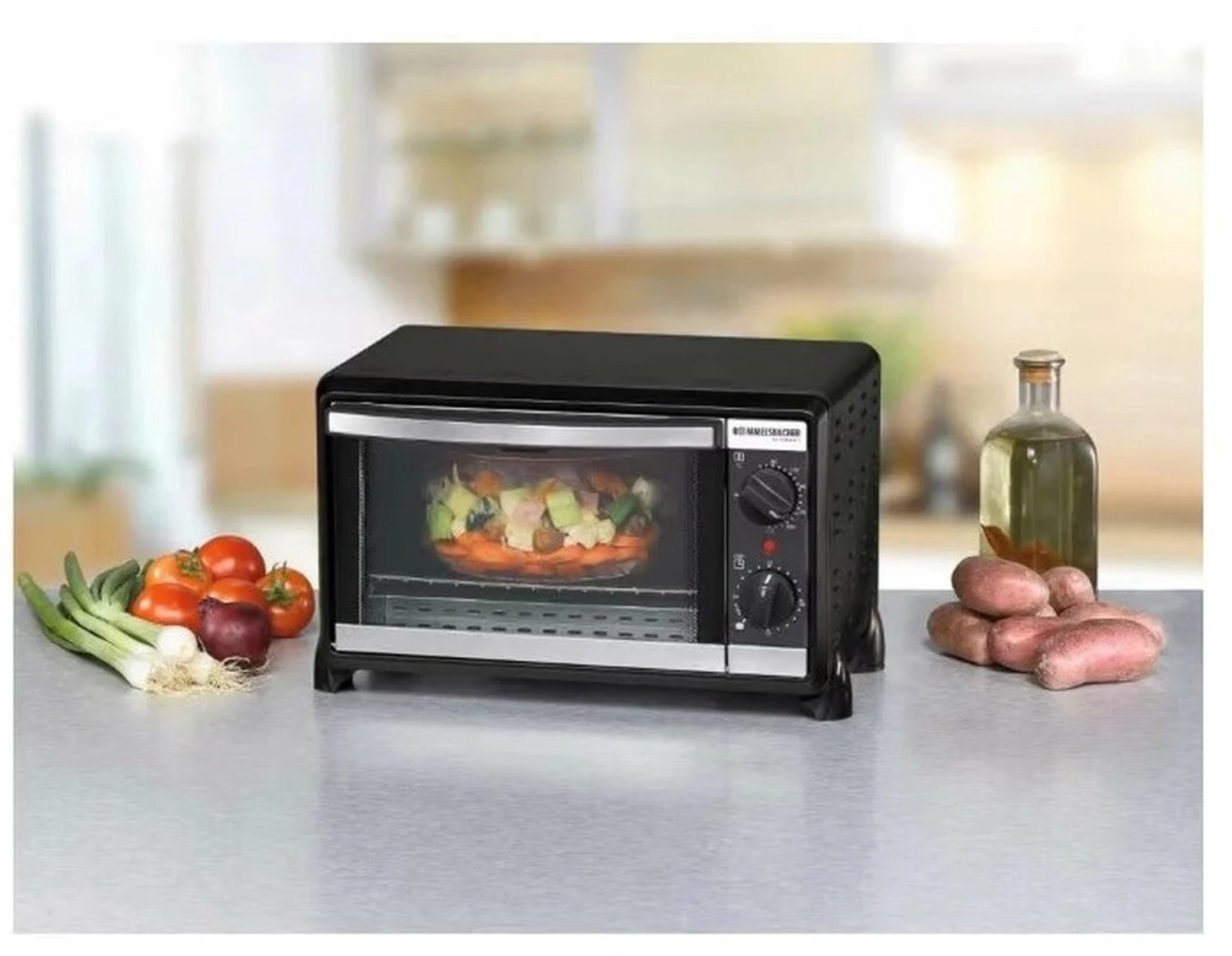 Mini Oven met Grill – 80-230°C Instelbaar – Compact Vrijstaand Model – 38,5 cm – Zwart