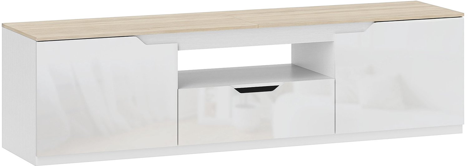 Homona TV-meubel - Met 2 kasten, lade en open vak - Met kabelmanagement - 160 x 38 x 43 cm - Natuurhout Bruin