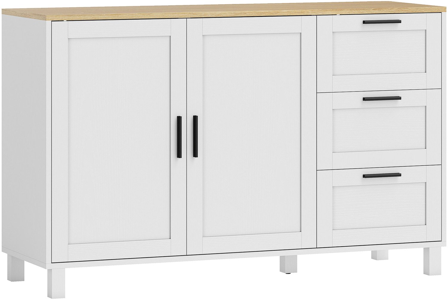 Homona Sideboard met 3 lades en kast - Met verstelbare legplank - 120 x 38 x 76 cm - Wit en eikenlook