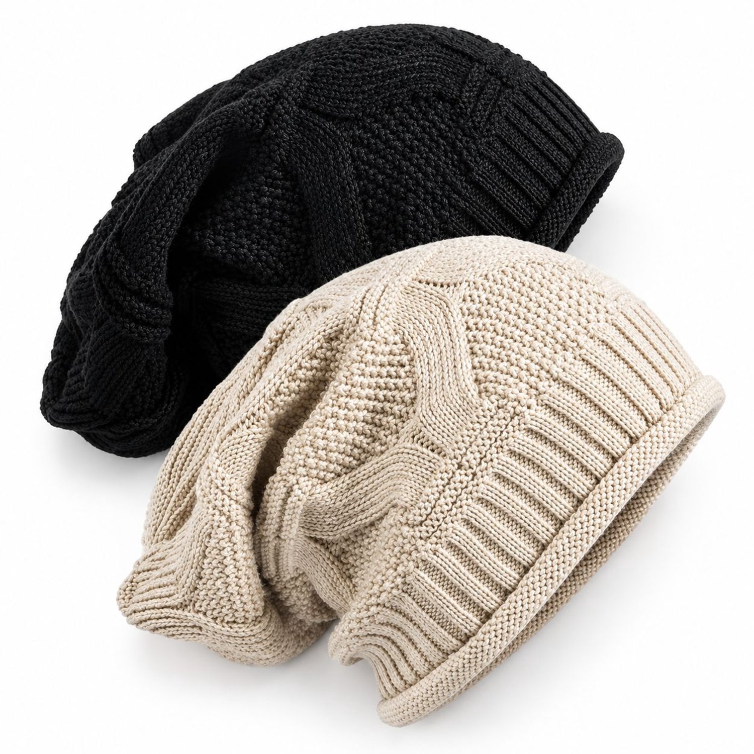 VHV - Muts - 2 stuks - Warme mutsen - Ultrawarm - Zwart, wit - Wintermuts - Gebreide skimutsen