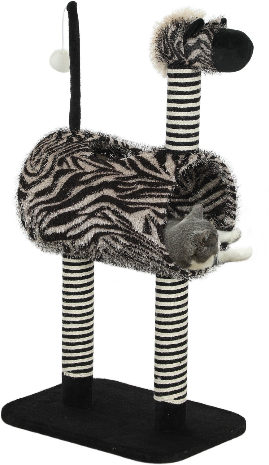 Pawona Krabpaal in zebradesign - Met tunnel en speelbal - 48,5 x 35 x 93 cm - Zwart/Wit