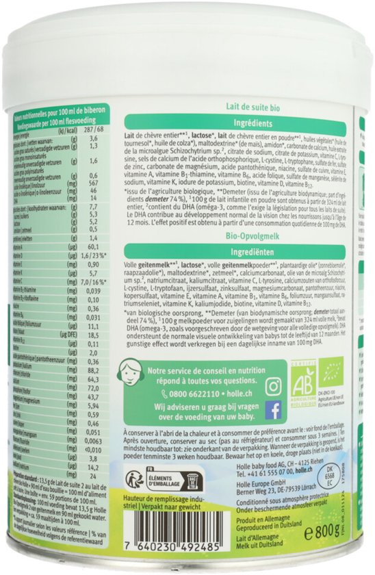 Holle Bio Opvolgmelk van Geitenmelk 2 800 gr — afbeelding 2